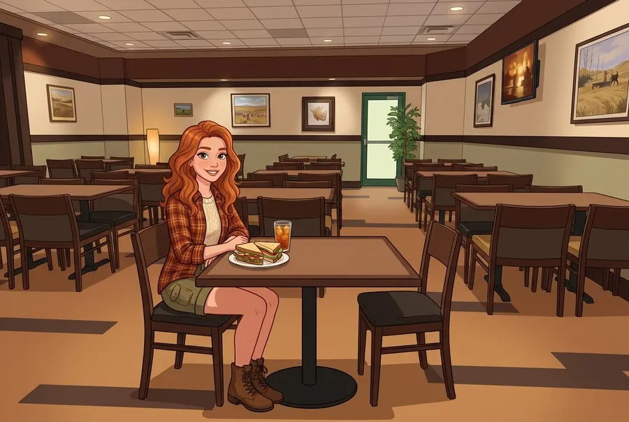 Woman at a table in the Bear Claw restaurant